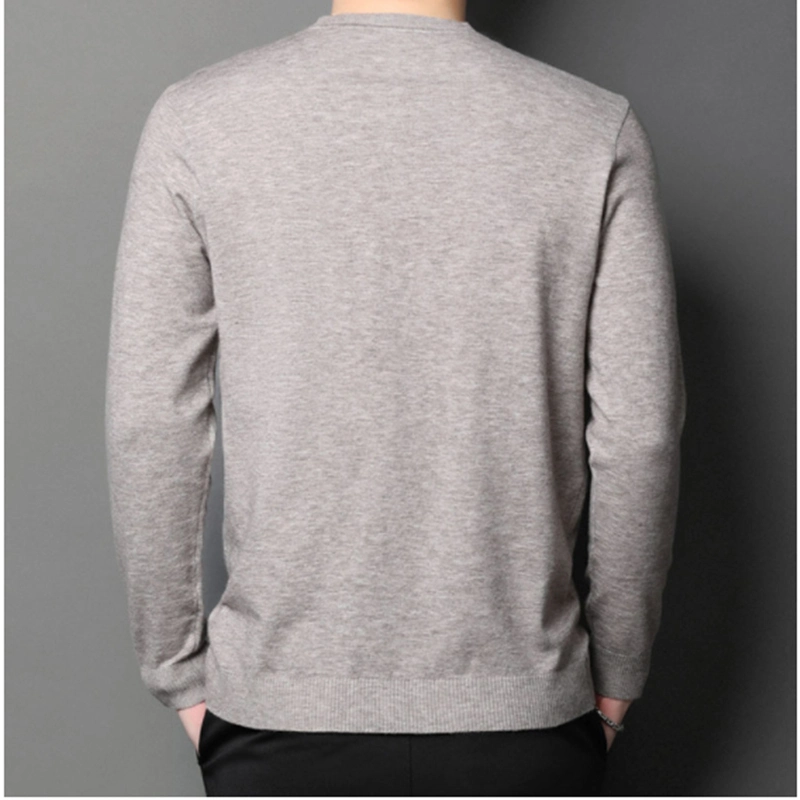 Custom Logo Long Sleeve Knit T Shirt Men′ S Spring and Autumn New Bottom Shirt Solid Color Thin Men′ S Round Collar Sweater