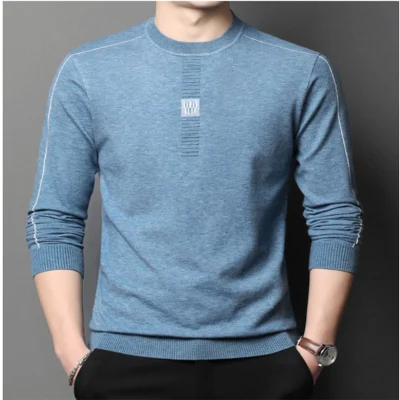 Camiseta de punto de manga larga con logotipo personalizado para hombre, primavera y otoño, nueva camiseta inferior, suéter de cuello redondo fino de color sólido para hombre